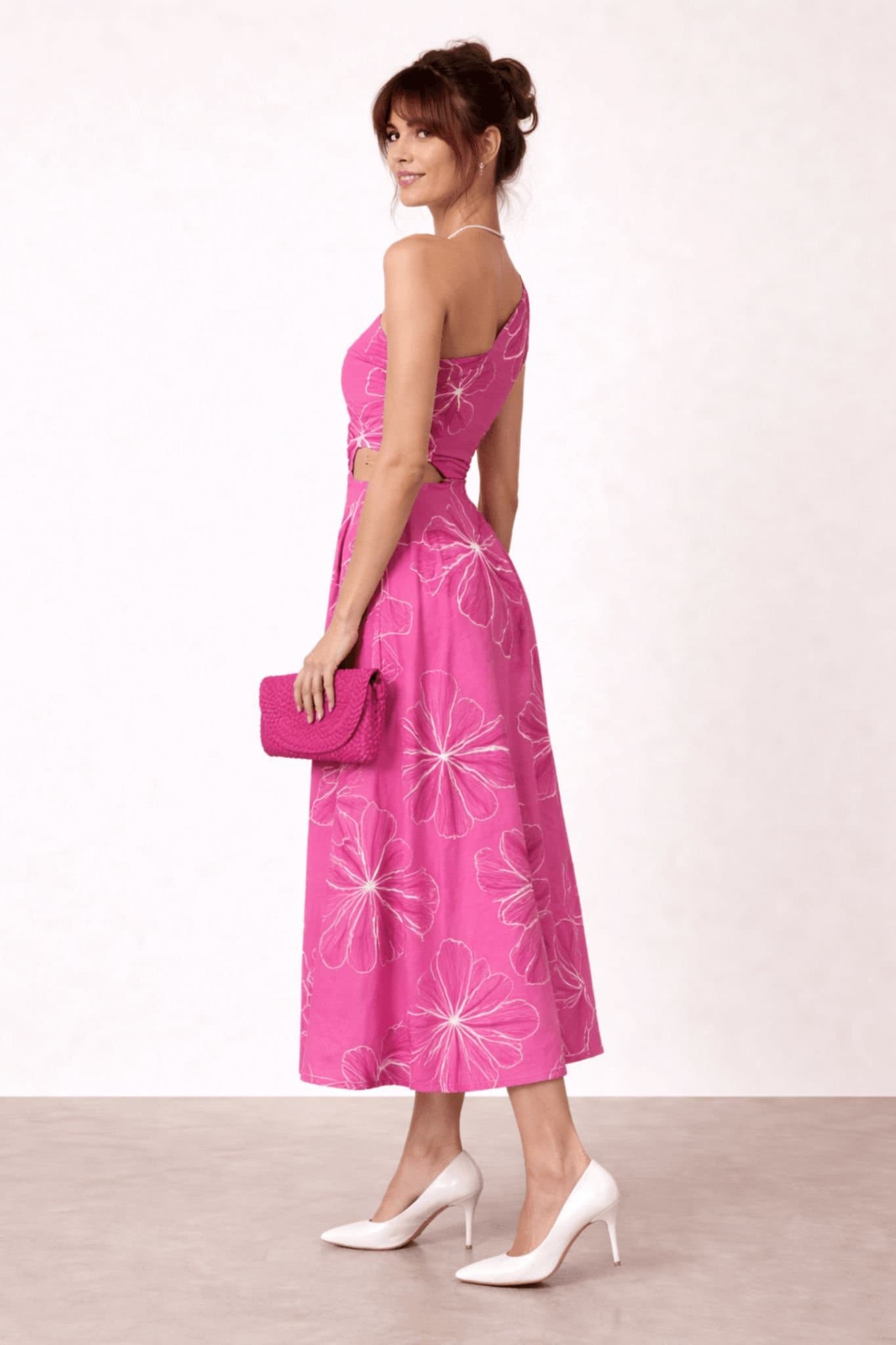 Style Cheat Style Cheat Women's Jasmine One-Shoulder Cut-Out Midi Pink Dress
