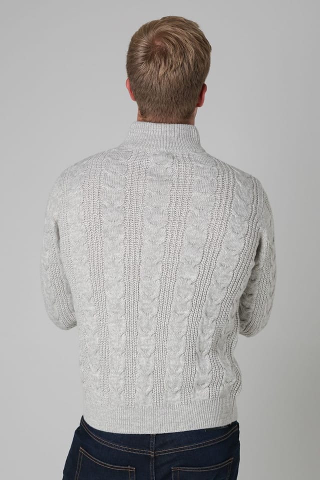 French Connection French Connection Men's 1/2 Zip Cable Knit Jumper in Ecru - 2