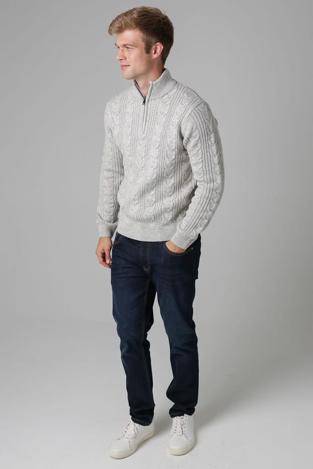 French Connection French Connection Men's 1/2 Zip Cable Knit Jumper in Ecru - 3