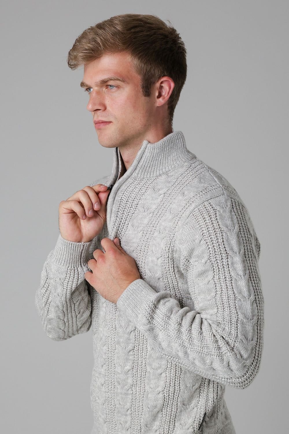 French Connection French Connection Men's 1/2 Zip Cable Knit Jumper in Ecru - 4