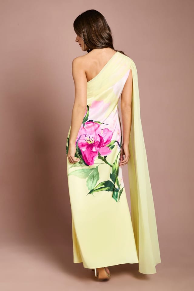 Coast Coast Women's One Shoulder Placement Print Chiffon Maxi Dress in Yellow - 3