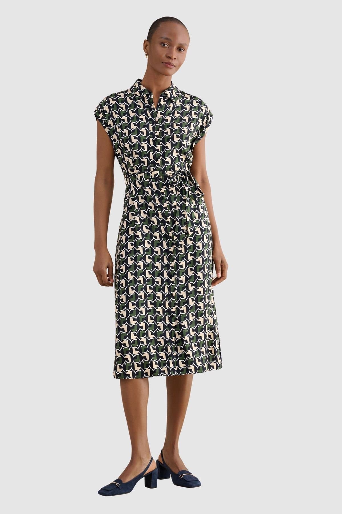Hobbs London Hobbs London Women's Kalinda Printed Shirt Dress in Dark Navy