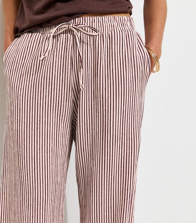 New Look Women's Petite Red Crinkle Texture Striped Wide Leg Trousers New Look - 2