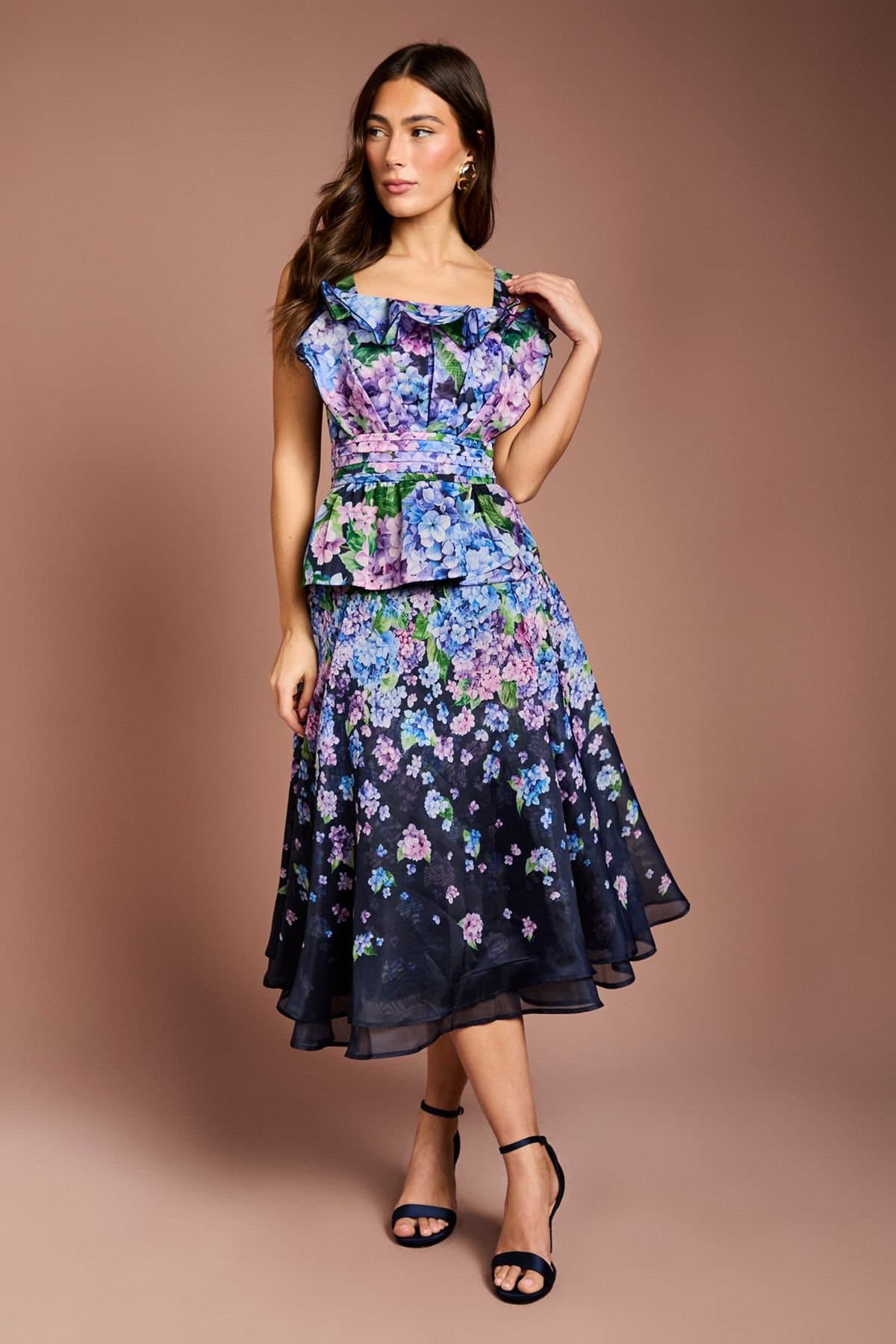 Coast Coast Women's Organza Floral Midi Skirt in Navy