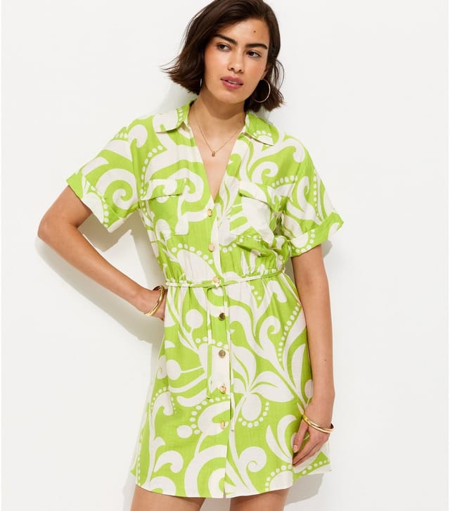 New Look Women's Green Abstract Print Short Sleeve Mini Shirt Dress New Look - 2