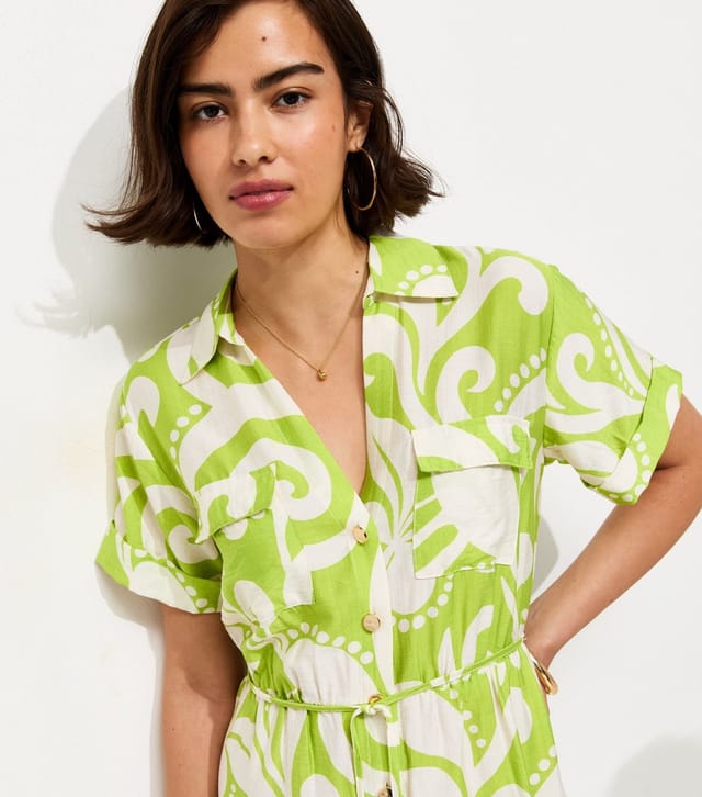 New Look Women's Green Abstract Print Short Sleeve Mini Shirt Dress New Look - 3