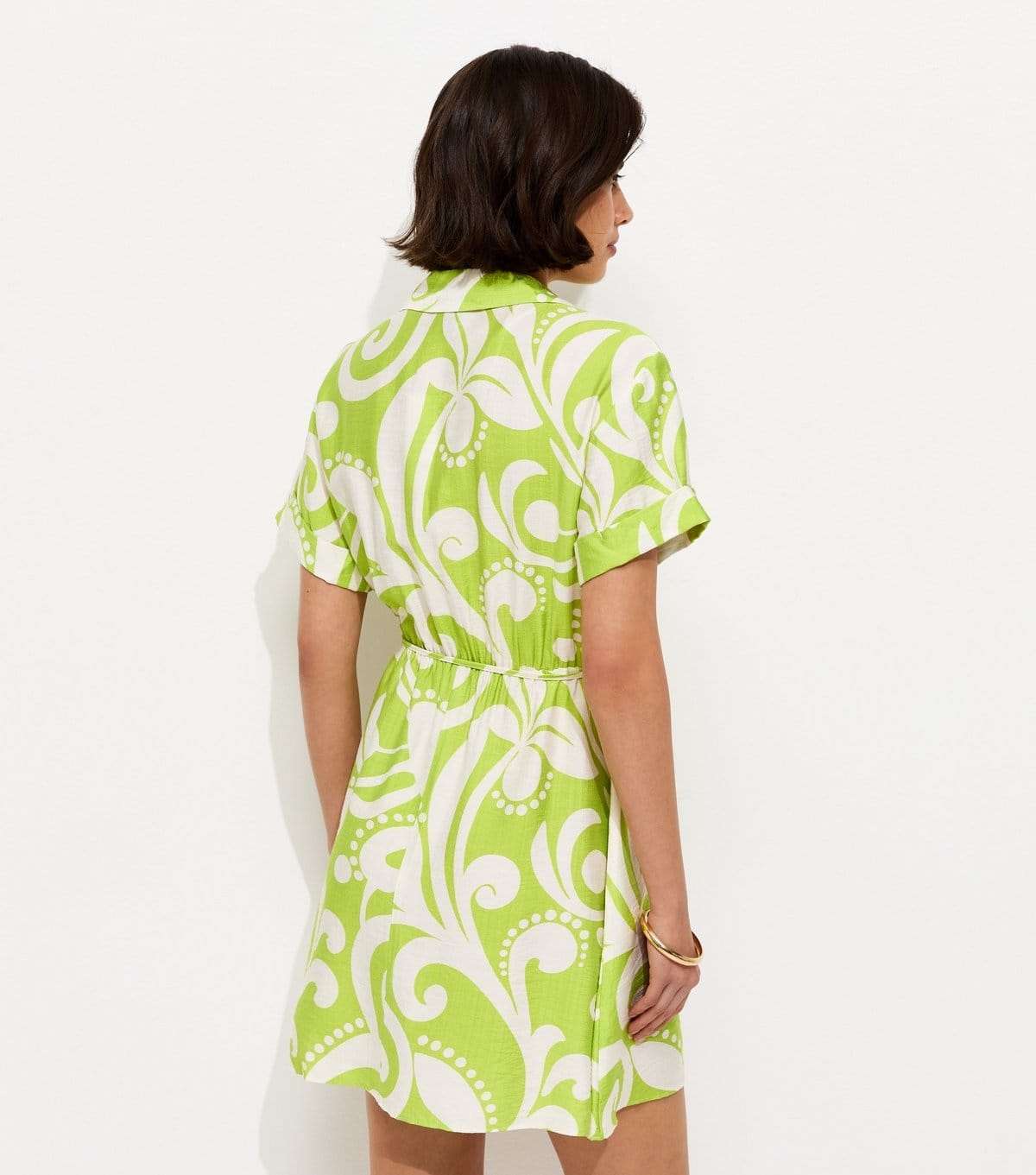 New Look Women's Green Abstract Print Short Sleeve Mini Shirt Dress New Look - 4