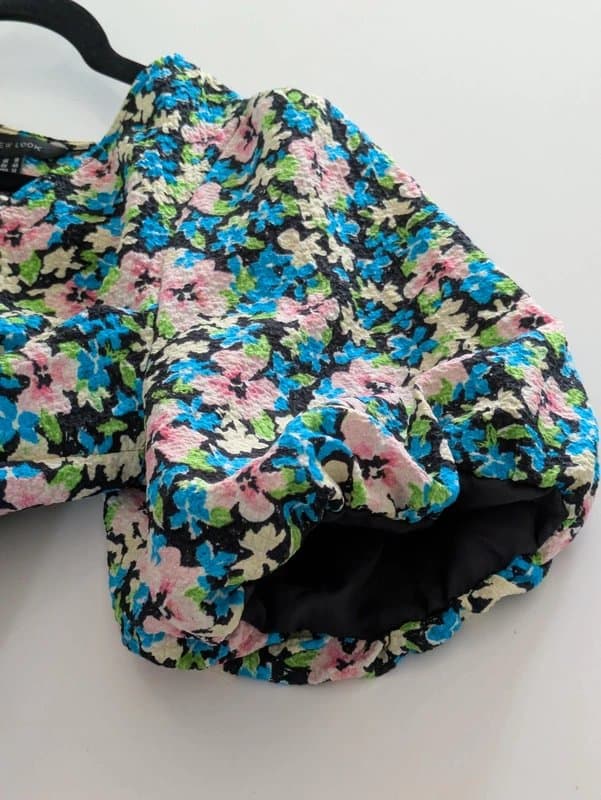 New Look New Look Black Floral Textured Midi Dress UK 18 Puff Sleeve