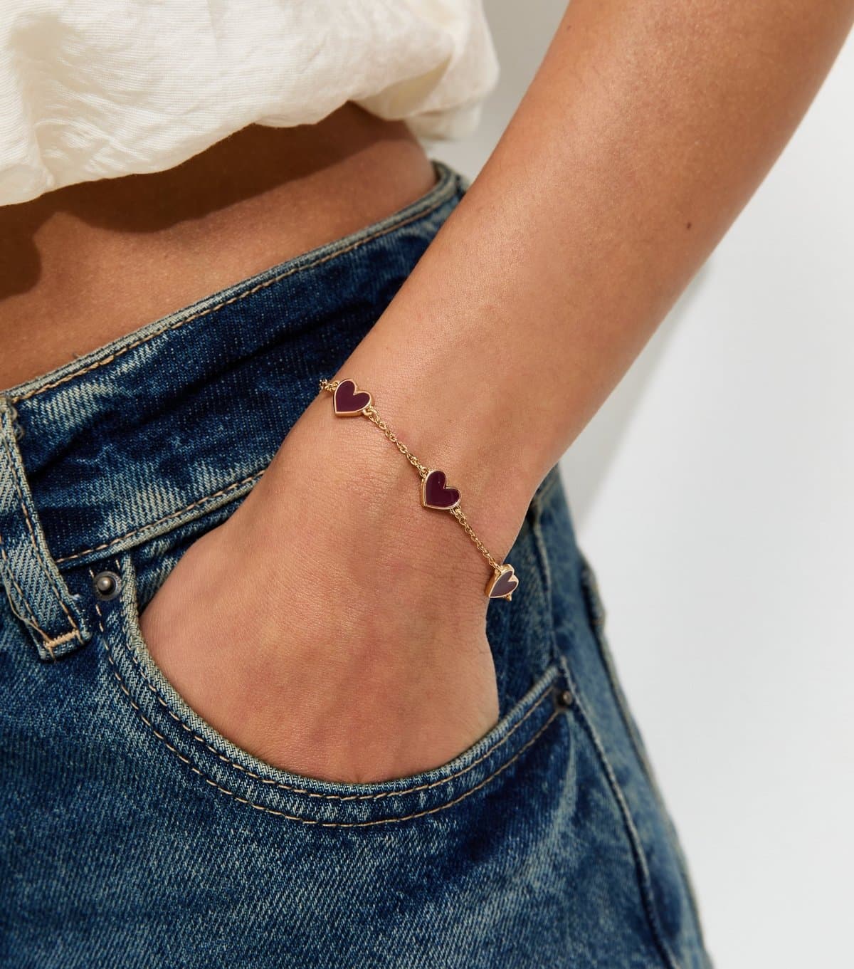 New Look Gold Tone Dark Brown Enamel Heart Bracelet New Look