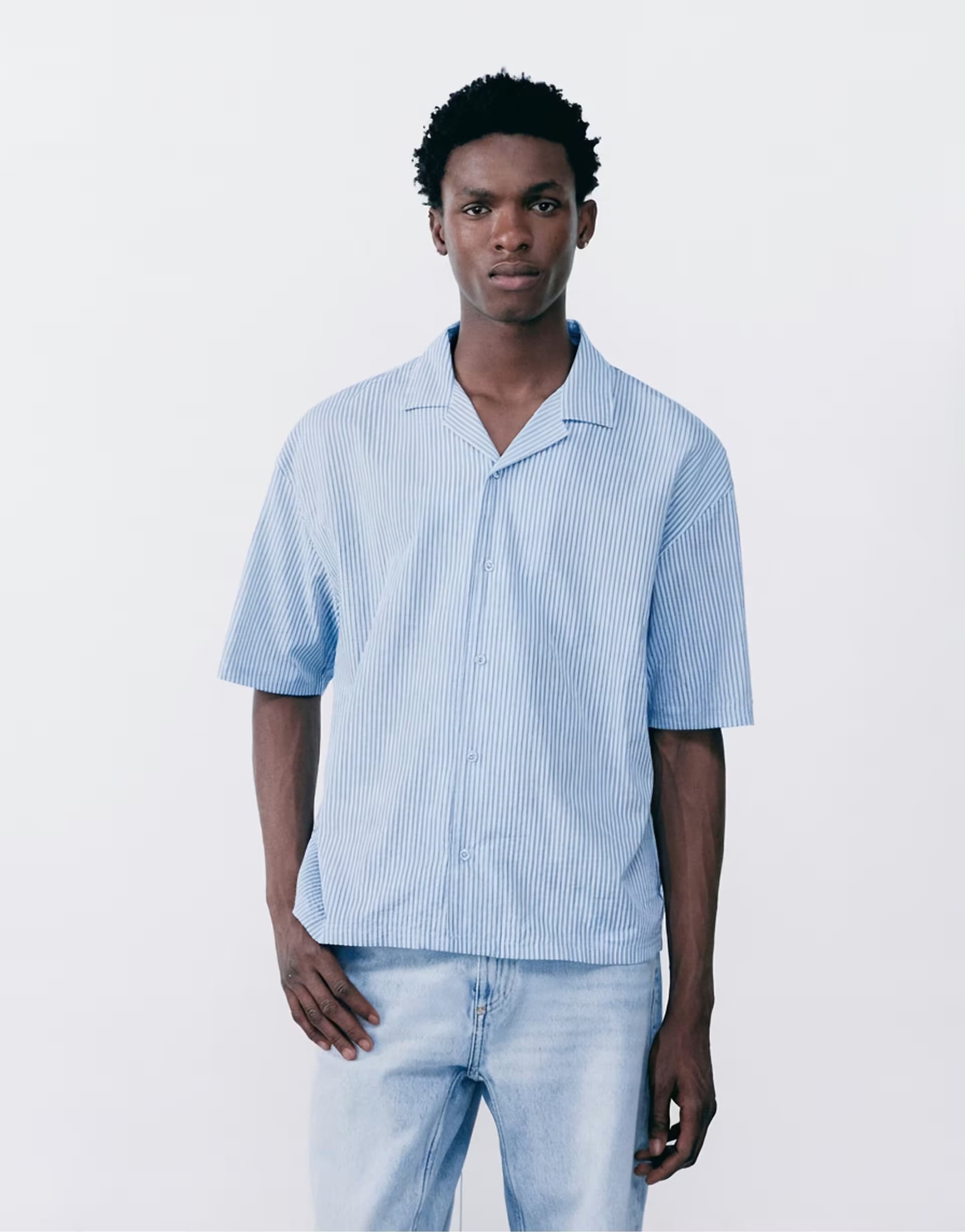 ASOS Pull&Bear Striped short sleeve shirt in blue