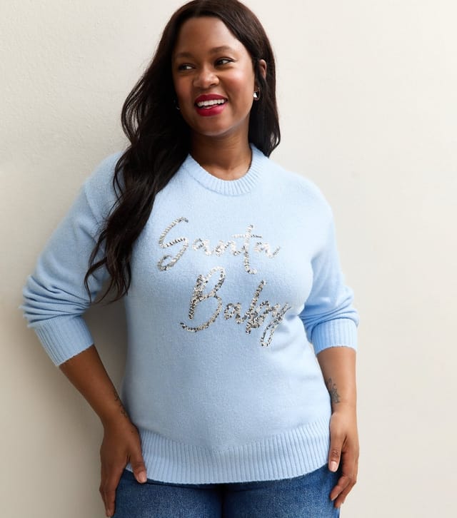 New Look Women's Plus Size Light Blue Christmas Santa Baby Jumper Curves New Look - 2