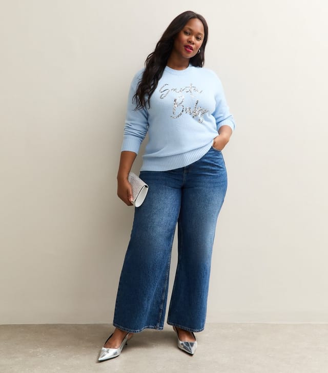 New Look Women's Plus Size Light Blue Christmas Santa Baby Jumper Curves New Look - 3