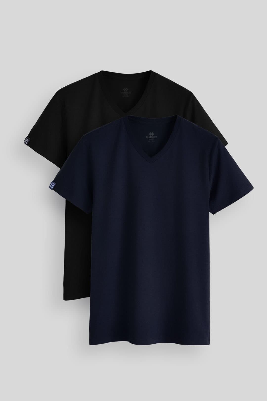 Tommy Life Tommy Life Men's Cotton Elastane V-Neck T-Shirt in Dark Navy