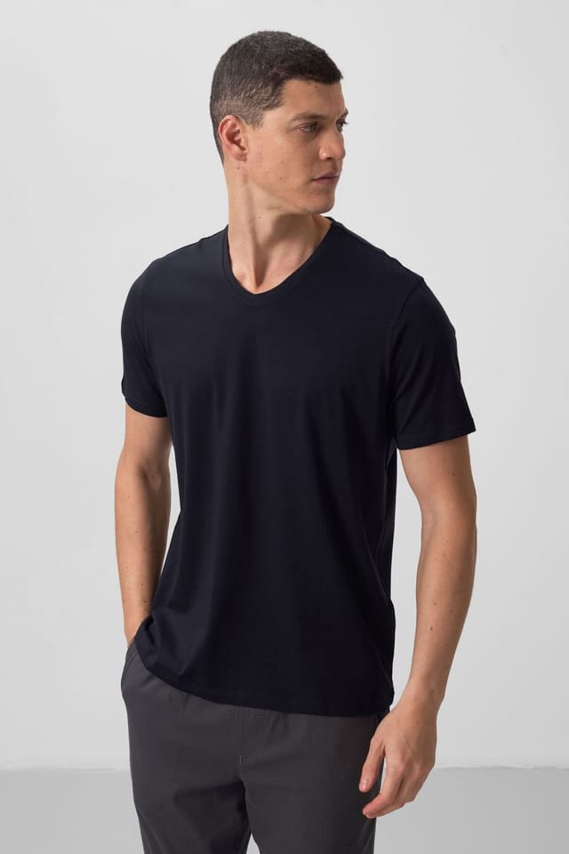 Tommy Life Tommy Life Men's Cotton Elastane V-Neck T-Shirt in Dark Navy - 2