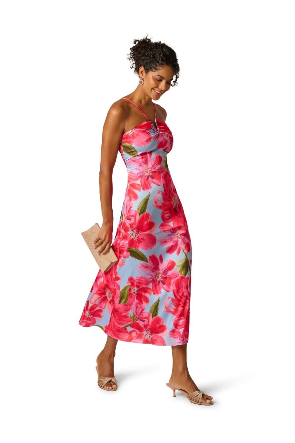 Adrianna Papell Adrianna Papell Women's Floral Crepe Ankle Dress in Blue