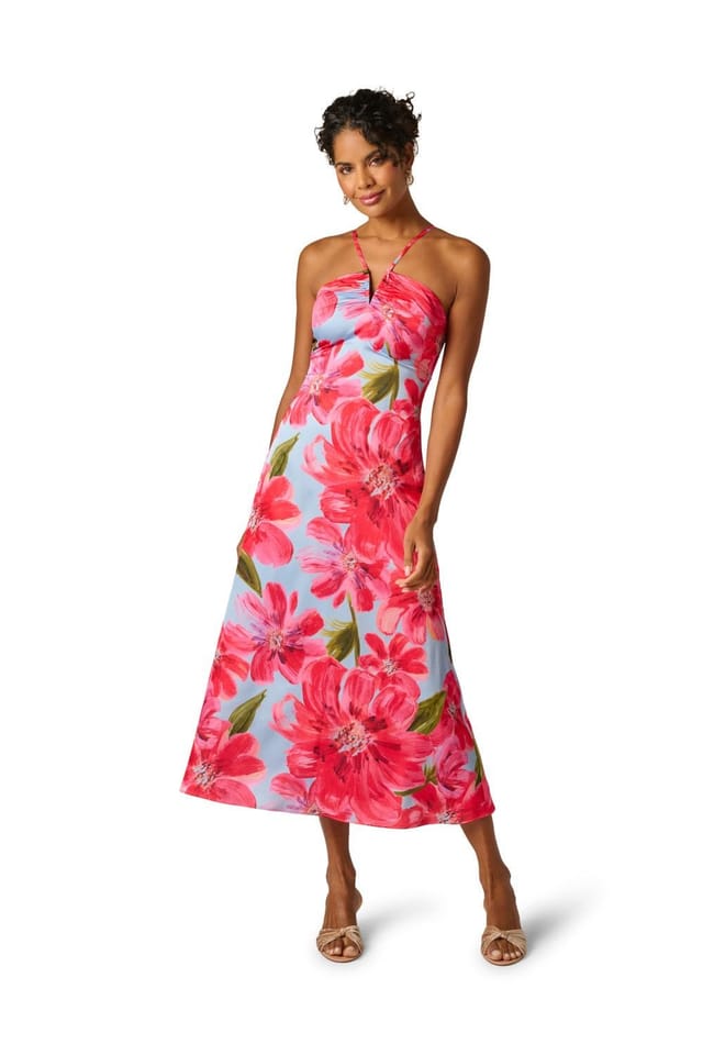 Adrianna Papell Adrianna Papell Women's Floral Crepe Ankle Dress in Blue - 2