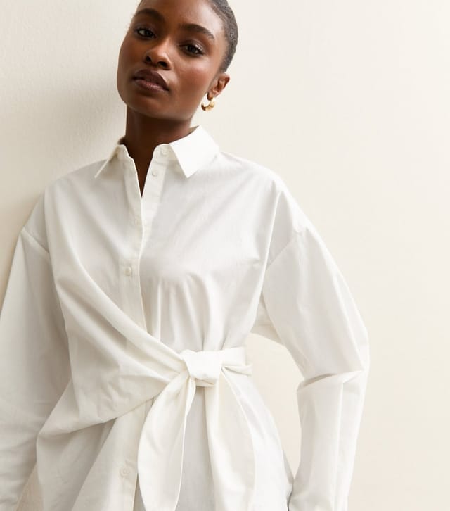 New Look Women's White Cotton Poplin Side Tie Shirt New Look - 2