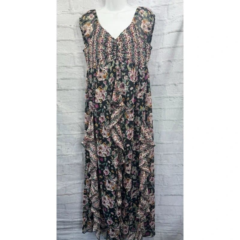 Wallis Wallis Summer Maxi Smock Dress Size 12 Black & Pink Sequins Holiday Cottagecore