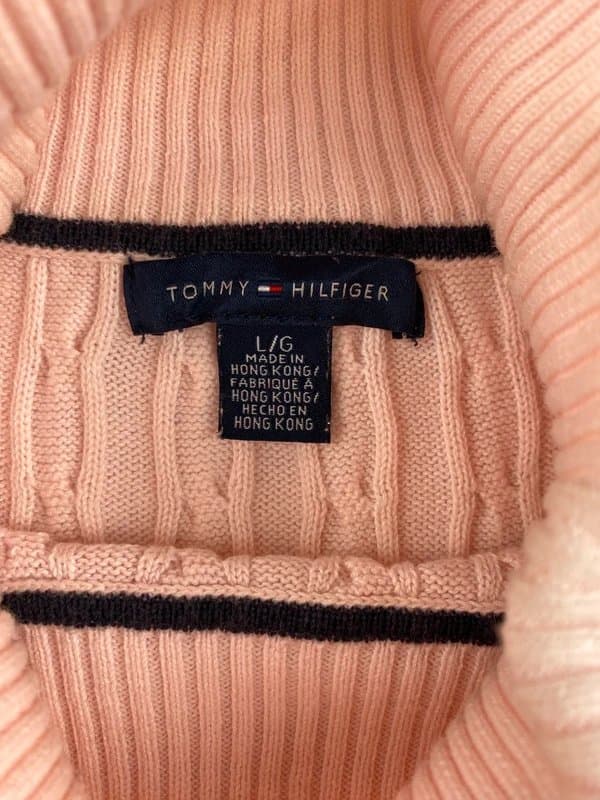 Tommy Hilfiger Baby Pink Cable Knit Polo / Turtle Neck Jumper – Ladies Large – Tommy Hilfiger