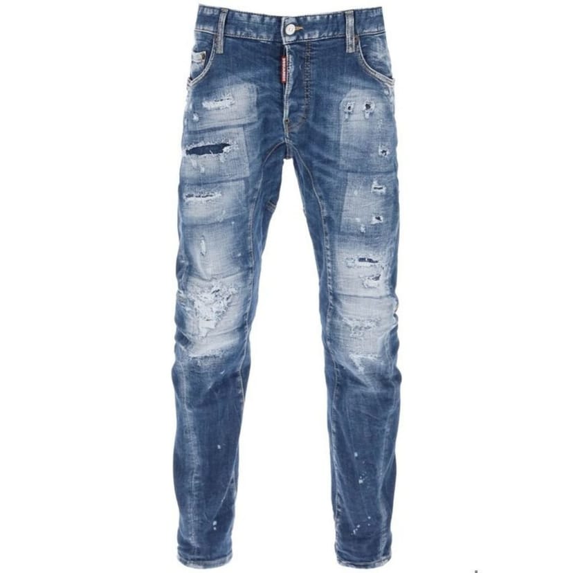 Dsquared2 Dsquared2 Men's Tidy Biker Jean Paint Splash Reinforced Ripped Blue Jeans - 1