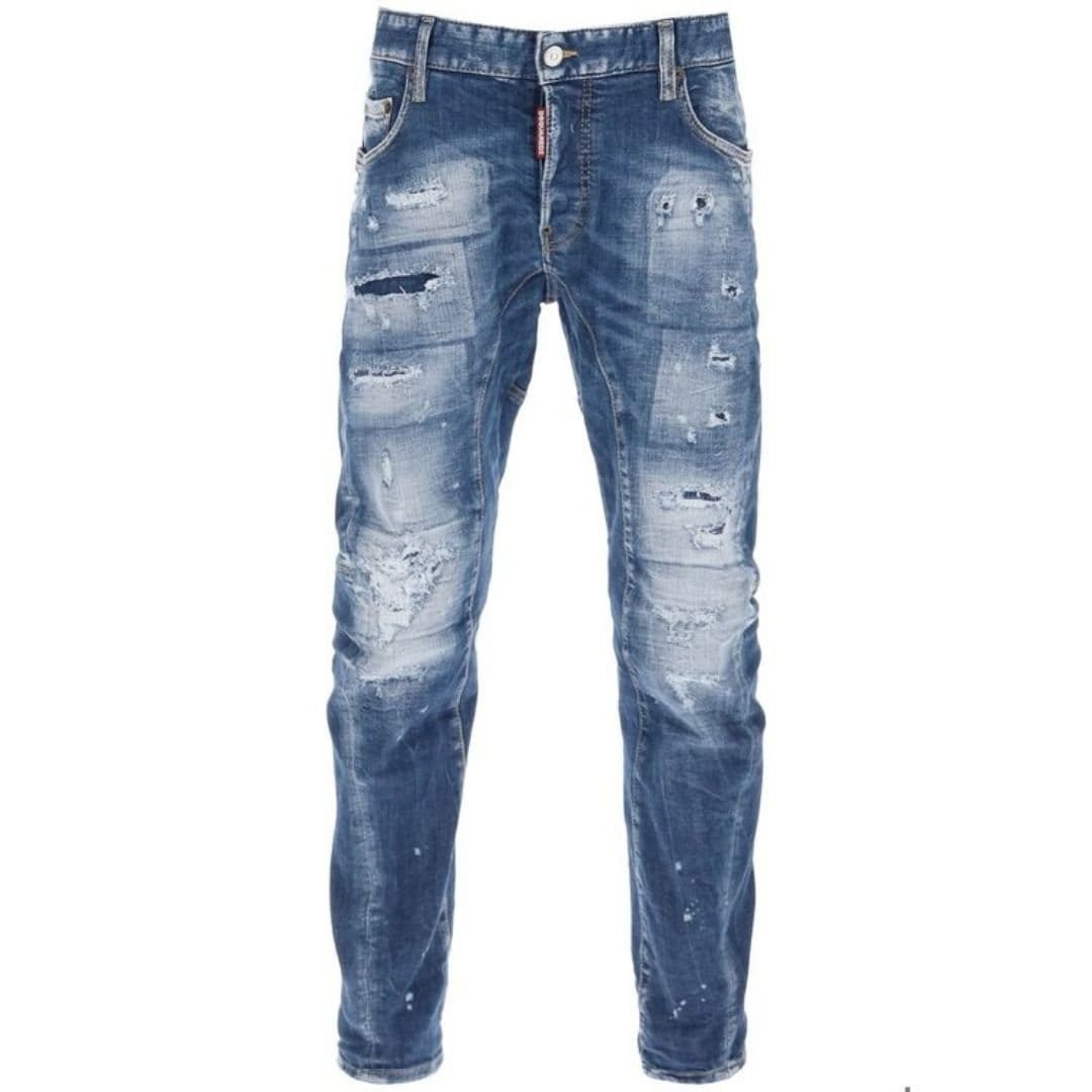 Dsquared2 Dsquared2 Men's Tidy Biker Jean Paint Splash Reinforced Ripped Blue Jeans - 1
