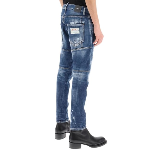 Dsquared2 Dsquared2 Men's Tidy Biker Jean Paint Splash Reinforced Ripped Blue Jeans - 2
