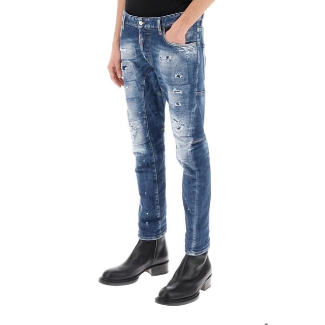 Dsquared2 Dsquared2 Men's Tidy Biker Jean Paint Splash Reinforced Ripped Blue Jeans - 3