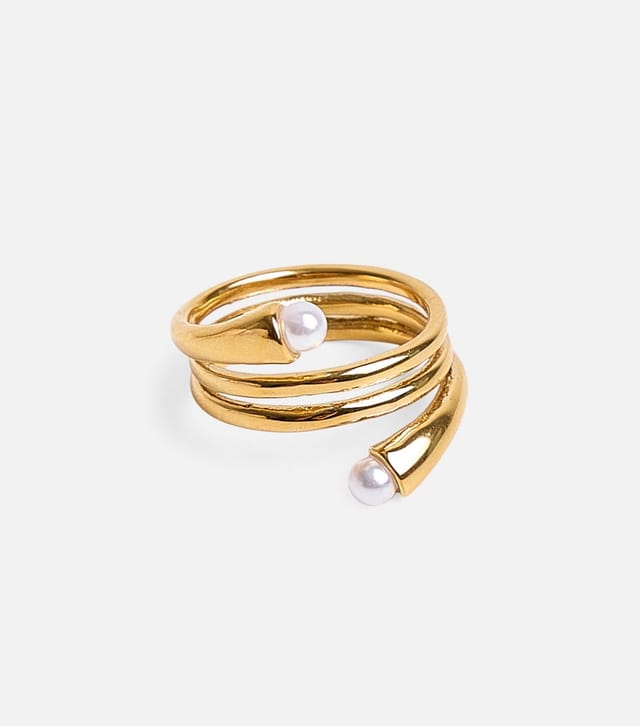 Public Desire Gold Tone Stacked Faux Pearl Ring Public Desire New Look - 3