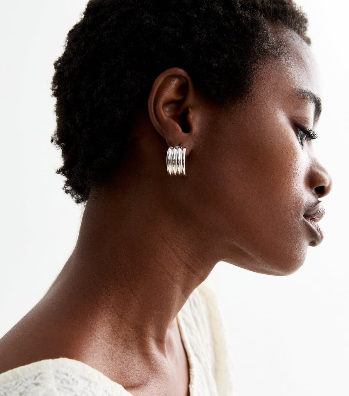 New Look Silver Tone Textured Curved Tube Stud Earrings New Look