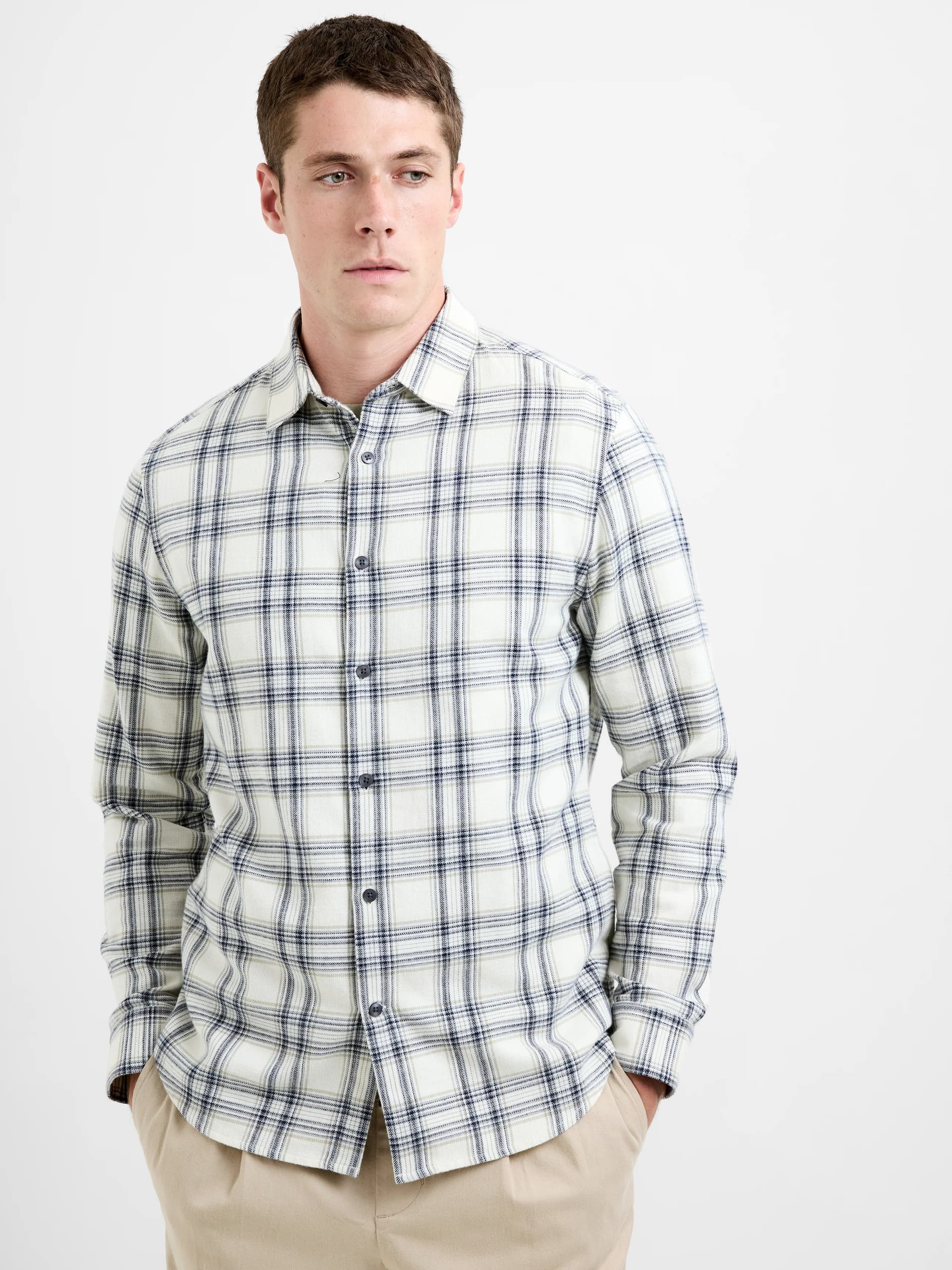 French Connection Check Long Sleeve Shirt Ecru/Grey