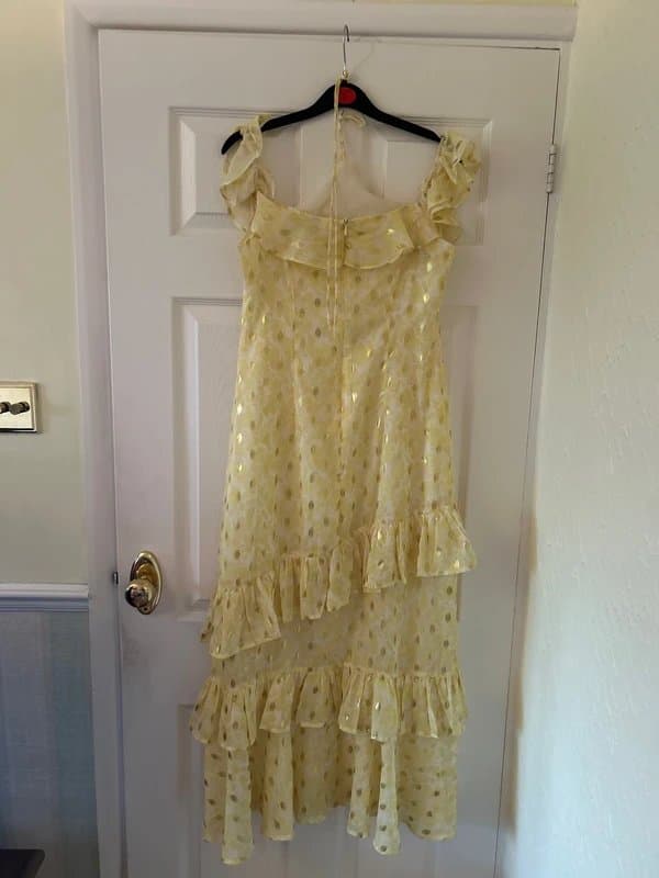 Never Fully Dressed Never fully dressed Lemon with gold metallic dots Frill with halter neck long dress Size 10