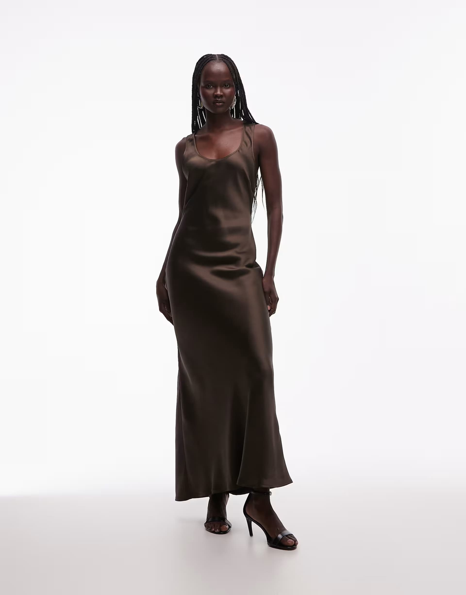 ASOS ASOS DESIGN scoop satin maxi dress in chocolate