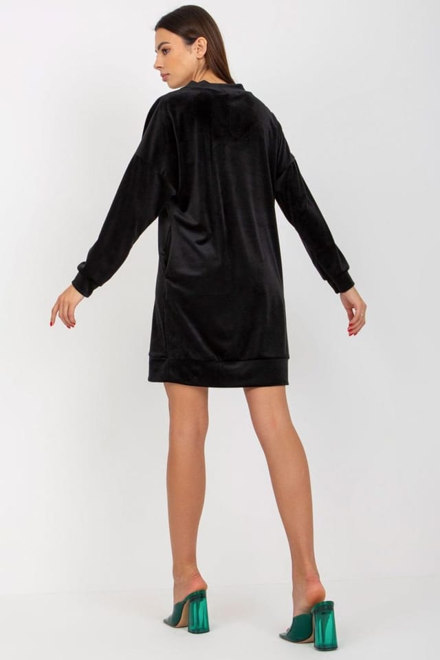 Love Lace Love Lace Women's Short Velour Heart Neck Long Sleeve Dress in Black - 3