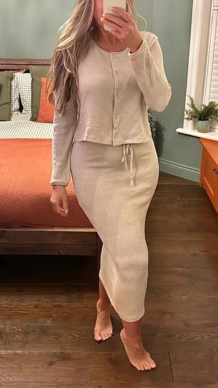 Zara Brand New Cream Thin Knit Cardigan and Midi Skirt Coord Zara