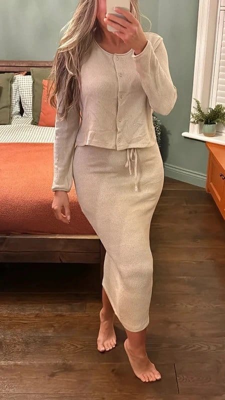 Zara Cream Knit Cardigan and Midi Skirt Coord