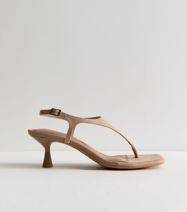 New Look Women's Light Brown Faux Suede Toe Post Kitten Heel Sandals Vegan New Look - 2
