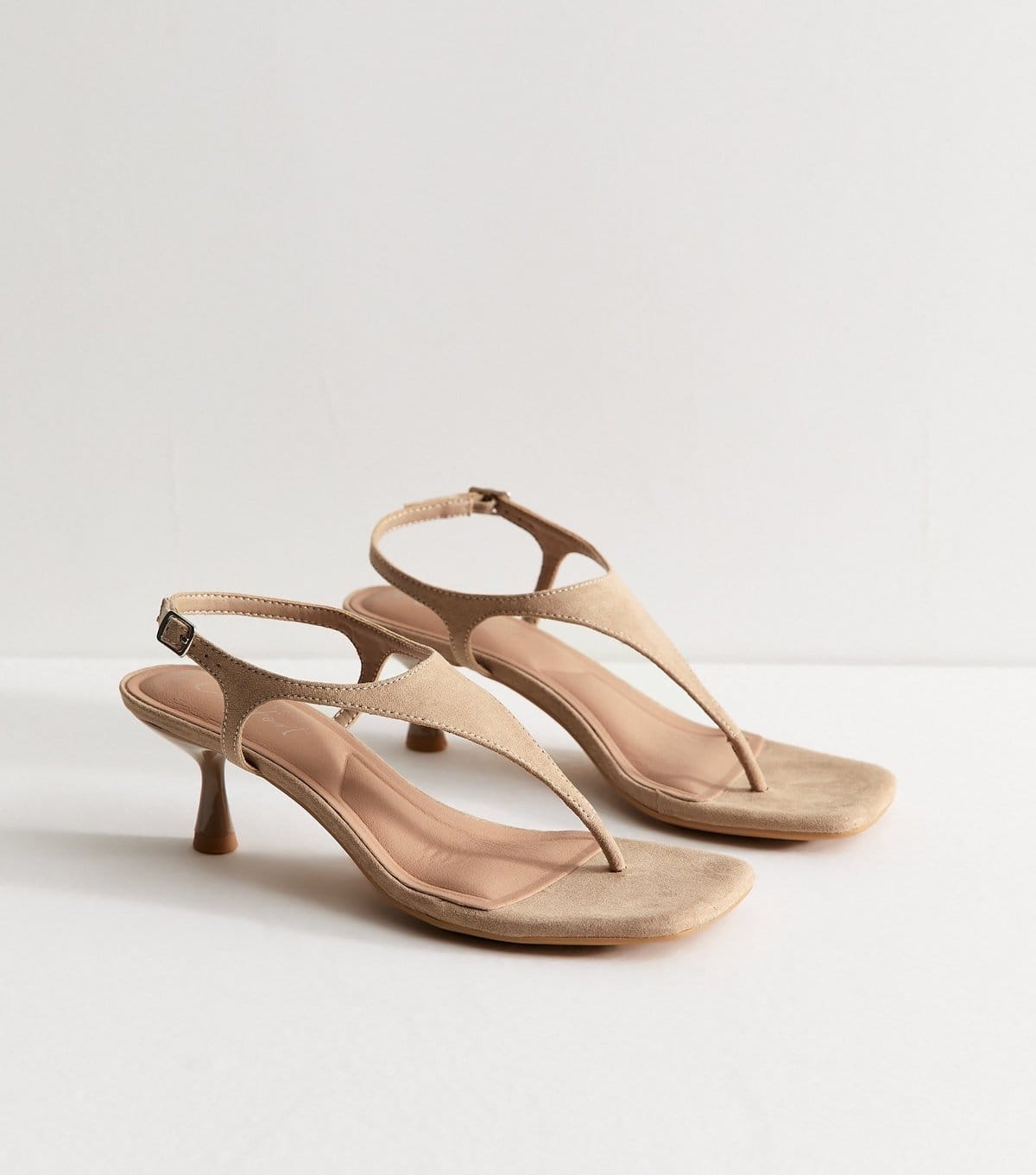 New Look Women's Light Brown Faux Suede Toe Post Kitten Heel Sandals Vegan New Look - 4