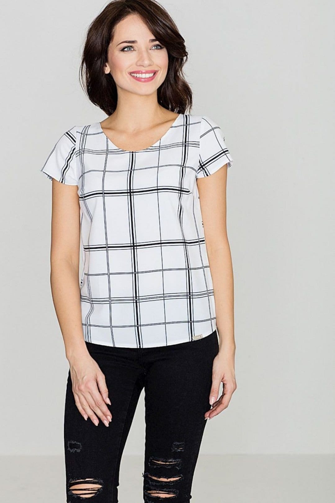 Love Lace White Retro Check Blouse