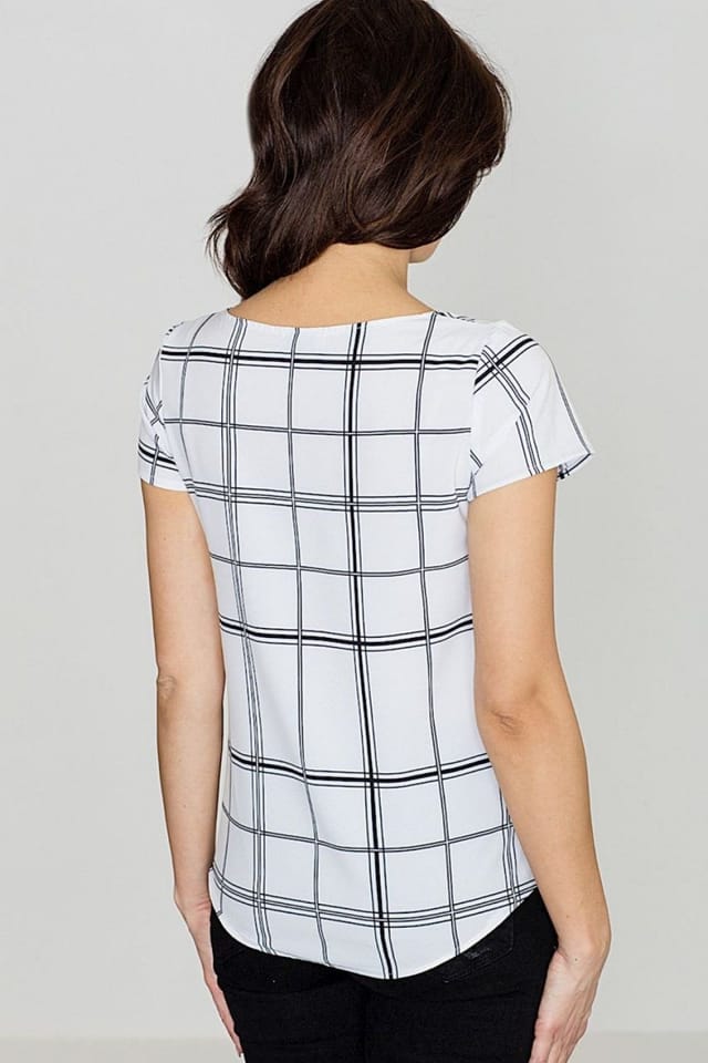 Love Lace Love Lace Women's Loose Short Sleeve Retro Check Blouse in White - 2