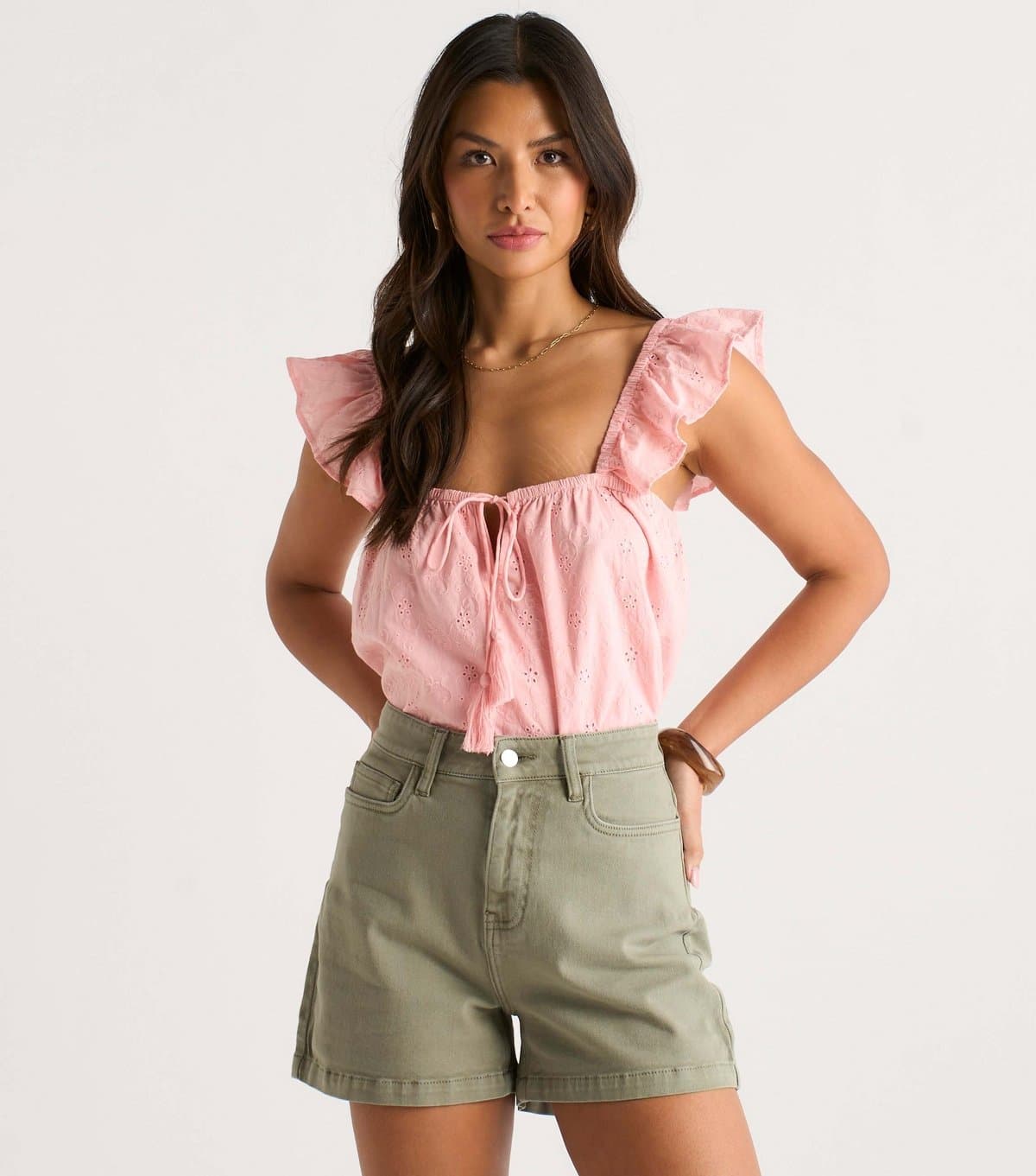 Gini London Gini London Light Khaki High Waist Denim Shorts