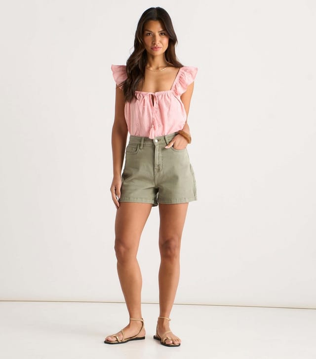 Gini London Women's Light Khaki High Waist Denim Shorts Gini London New Look - 2
