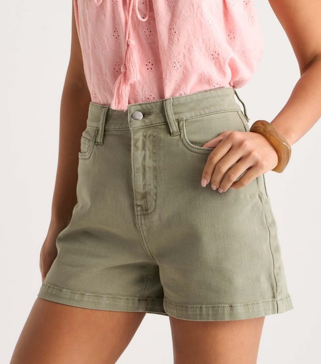 Gini London Women's Light Khaki High Waist Denim Shorts Gini London New Look - 3
