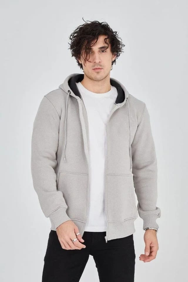 Janes Janes Men's Hooded Zip-Up Knit Cardigan in Grey - 2