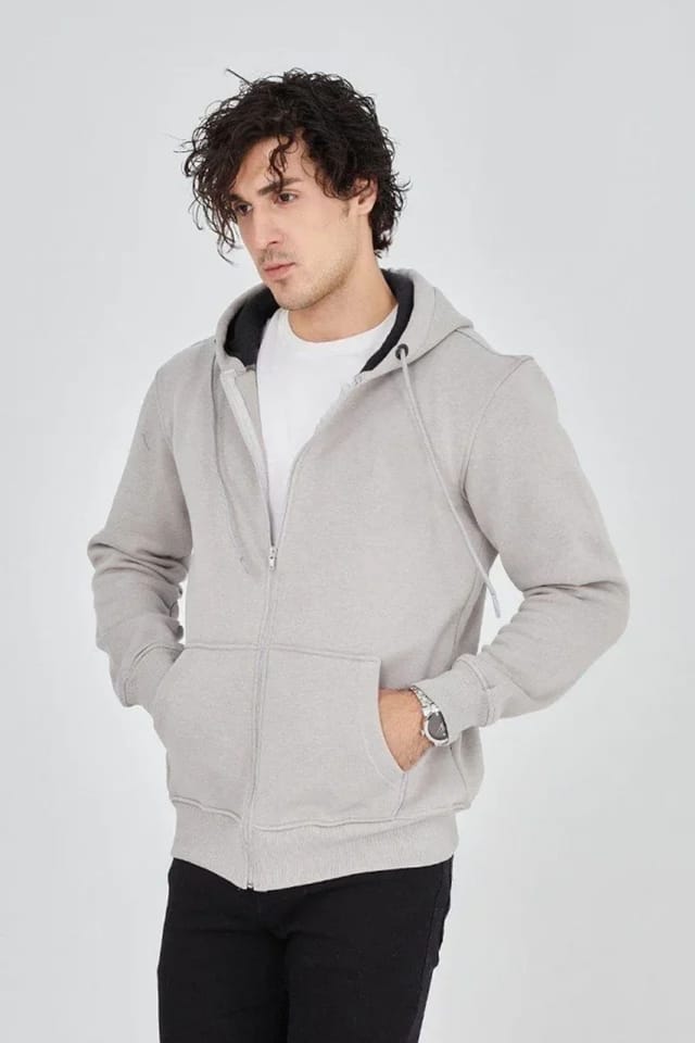 Janes Janes Men's Hooded Zip-Up Knit Cardigan in Grey - 3