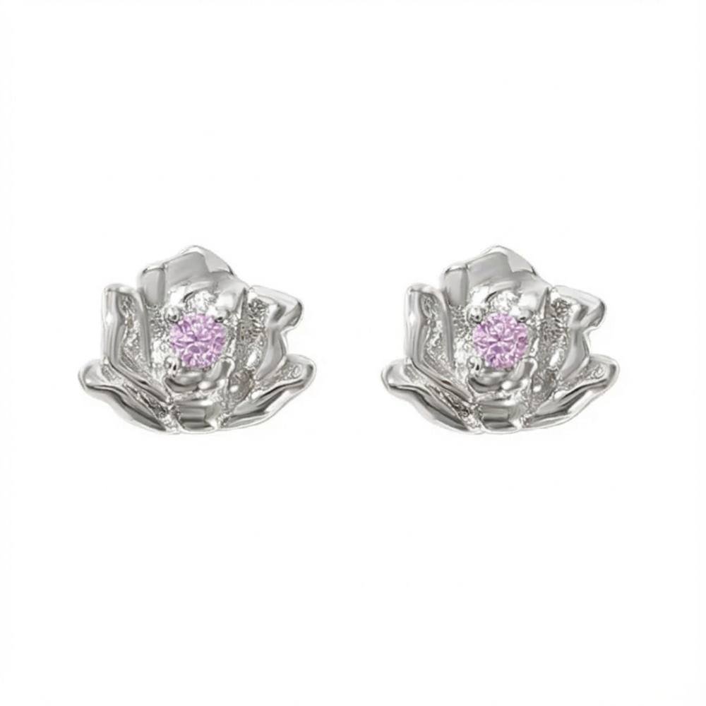 Harfi Harfi Women's Alexandrite June Birthstone Rose Birthflower Stud Earrings in Silver - 1