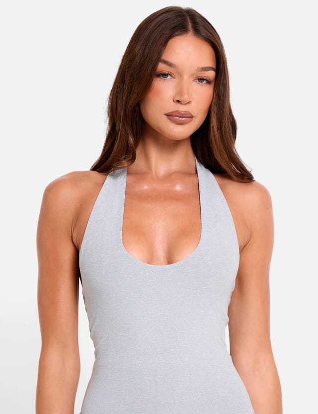 Public Desire Halterneck Luxe Slinky Top Grey Marl - 2