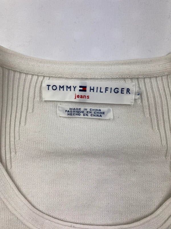 Tommy Hilfiger Tommy Hilfiger Ladies Cream Jumper – Cotton – Ribbed – Logo Sleeve approx size small (uk8)