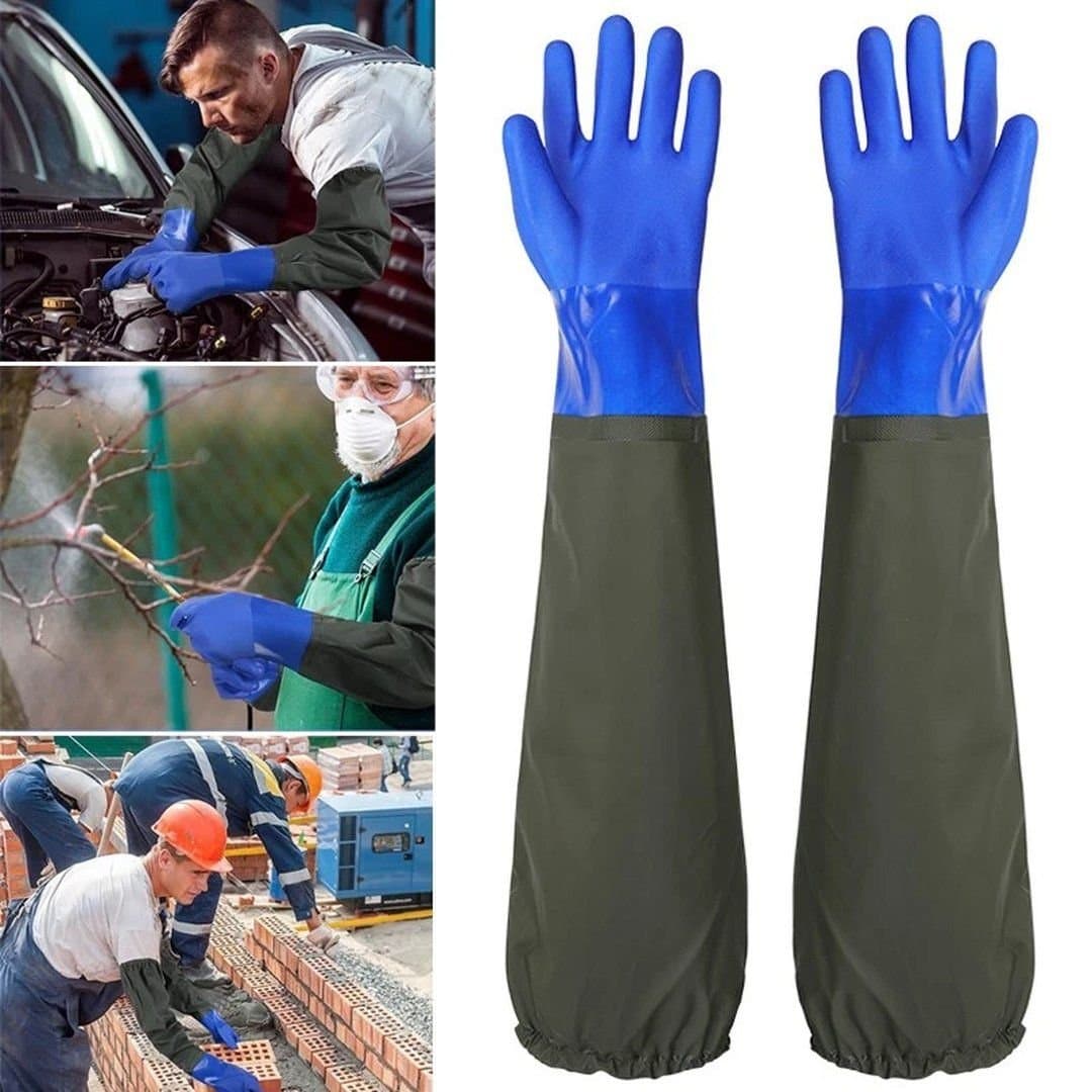 EONLION EONLION Men's Heavy Aquarium Long Arm Rubber Gloves in Blue