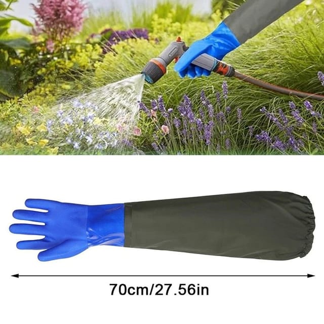 EONLION EONLION Men's Heavy Aquarium Long Arm Rubber Gloves in Blue - 2