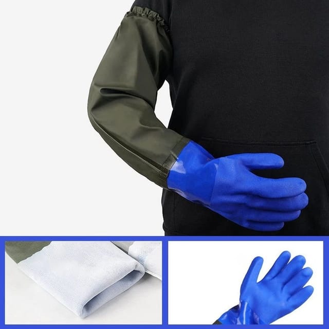 EONLION EONLION Men's Heavy Aquarium Long Arm Rubber Gloves in Blue - 3